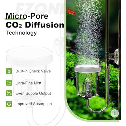 FZONE Acrylic Aquarium CO₂ Diffuser with Built-in Check Valve & Bubble Counter, Syringe & Suction Cup – Fine Bubble CO₂ Delivery for Planted Tanks (S-19mm) - size: S-19mm