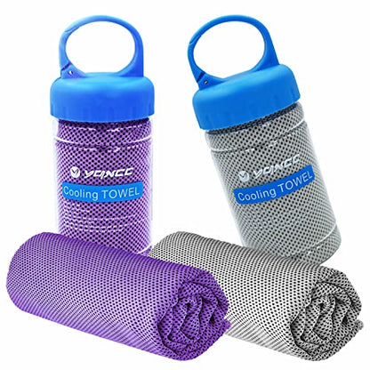 YQXCC 2 Pack Cooling Towels (47"x12"), Ice Cool Towel for Neck & Face - color: Purple/Light Gray