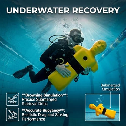 Weighted Rescue Dummy,110lbs Heavy HDPE Body-Water Rescue Training Dummy,38.6in Professional Swimming Safety Drill Model-Lifeguard Training Manikin,Sealed Weight Port(Yellow) - color: Yellow