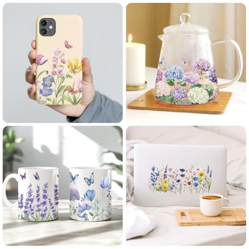 UV DTF Cup Wraps Transfer Stickers Butterflies and Flower Bushes, 10 Sheets Waterproof Custom Vinyl Transfer Sticker 16oz Coffee Glass Cup Tumbler Bottle Mug Decals for Men Women - style: Butterflies and Flower Bushes