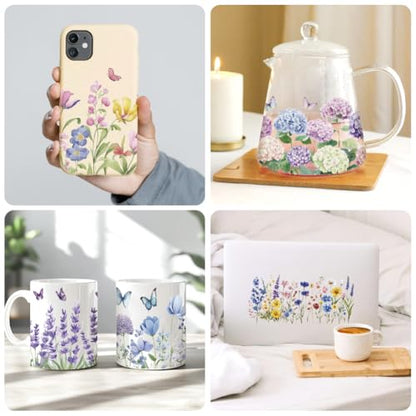 UV DTF Cup Wraps Transfer Stickers Butterflies and Flower Bushes, 10 Sheets Waterproof Custom Vinyl Transfer Sticker 16oz Coffee Glass Cup Tumbler Bottle Mug Decals for Men Women - style: Butterflies and Flower Bushes
