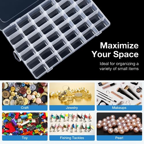2 Pack 36 Grids Clear Storage Containers Plastic Organizer Box Craft Storage Boxes with Adjustable Dividers for Beads Organizer Art DIY Fishing Tackles Jewelry Crafts