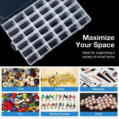 2 Pack 36 Grids Clear Storage Containers Plastic Organizer Box Craft Storage Boxes with Adjustable Dividers for Beads Organizer Art DIY Fishing Tackles Jewelry Crafts