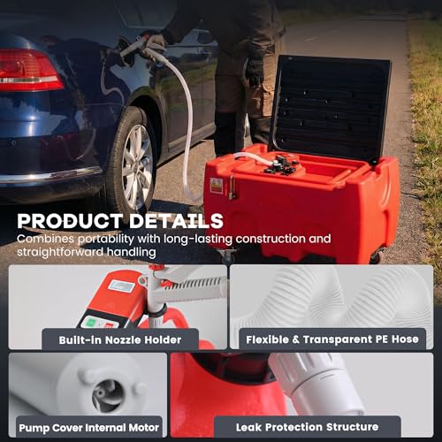 40 Gallon Diesel Fuel Transfer Tank with Battery Powered Pump, 3.8 GPM Self-Priming, Manual Fueling Nozzle, for Easy Gas Diesel Transportation, Red - size: 40Gallon 3.8GPM
