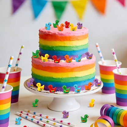 100 Pcs Mini Pride Ducks, Rainbow Resin Duck Figurines Tiny Animals Miniature for Pride Month Decorations DIY Party Favors Stocking Stuffers Aquarium Dollhouse Accessories