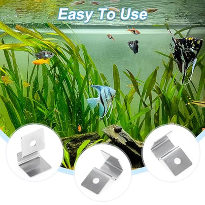 4 Pcs Aquarium Lid Clips, 10mm Aquarium Cover Support Clamps, Aquarium Cover Holder Lid, Stainless Steel Aquarium Tank Cover Clamps Set, Silver Tone
