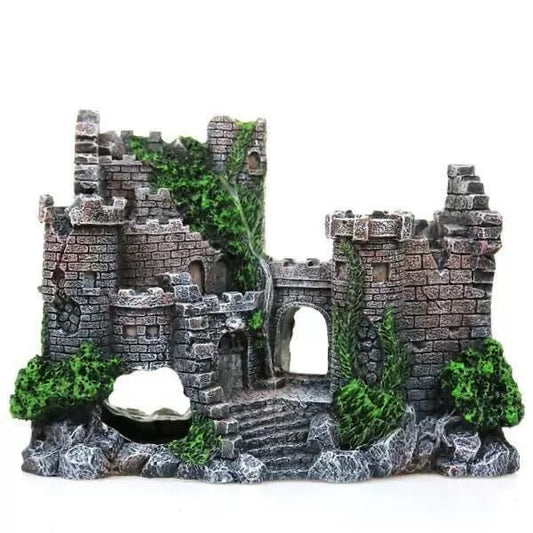 Castle Ruins Aquarium Decoration, Resin Fish Tank Decoration, Gray Stone, Water Tank Accessories, Aquarium Landscape, 6.69x2.95x5.11 inches