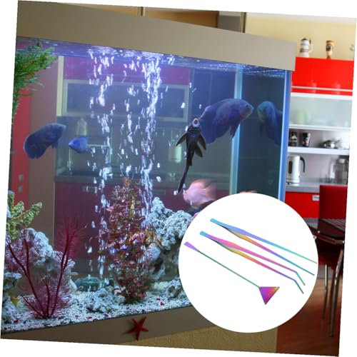 3pcs Colored Titanium Coated Stainless Steel Aquarium Tools Kit Tweezers and Spatula Set for Fish Tank Water Plants Cleaning