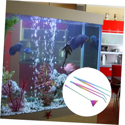 3pcs Colored Titanium Coated Stainless Steel Aquarium Tools Kit Tweezers and Spatula Set for Fish Tank Water Plants Cleaning