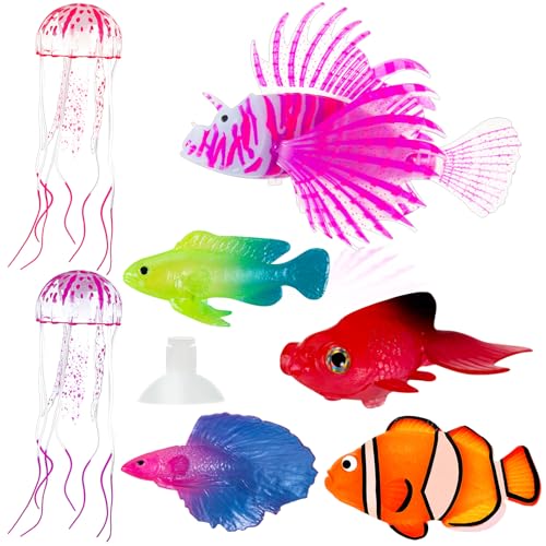 Weewooday 7 Pieces Artificial Fish Colorful Fake Fish Glowing Effect Aquarium Decor Floating Ornament for Tank Decoration (Elegant Color) - style: Elegant Color