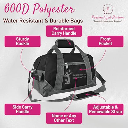 Personalized Passion Small Sports Duffel Bags for Kids - Custom 14” Waterproof Travel Duffle with Name & Boxing Design - Black Two-Toned Kids Weekender Bag for Boys and Girls - color: Black, style: Boxing