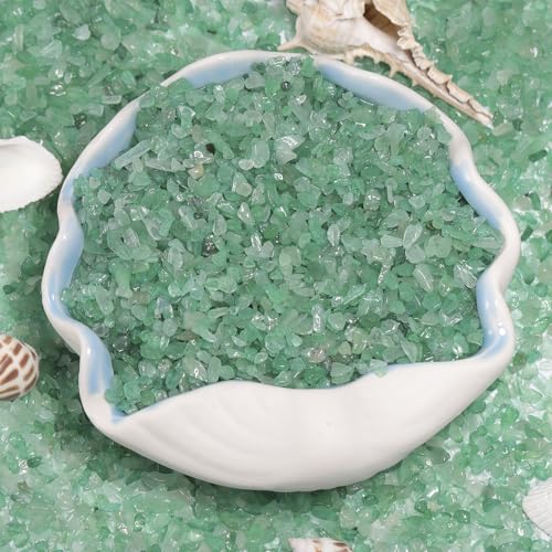 1LB Crystal Chips Stone Crushed Quartz Tumbled 3-5mm Undrilled Mini Irregular Shaped Decorative Rocks for Aquarium Gravel, Fish Tank,Vase Fillers,Succulent Pots (Green Aventurine, 1LB)
