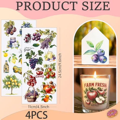 4 PCS Vintage Fruit UV DTF Cup Wraps, Waterproof Transfer Stickers for Tumblers and Mugs, Durable Rub-on Decals for Smooth and Flat Surfaces - style: vintage fruit