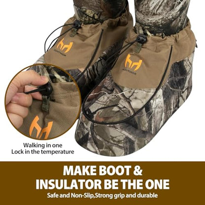 600D Insulated Boot Covers, Camo Hunting Gear, Cold Weather | Water-Resistant, Non-Slip, PU Leather, Pull-On, Suitable for Hunting, Fishing, Camping, and Outdoor Activities - size: Small