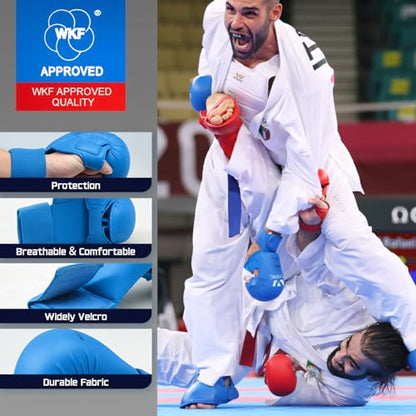 Wesing WKF Sparing Karate Gloves Without Thumb Protection Blue Red - color: Blue, size: Medium