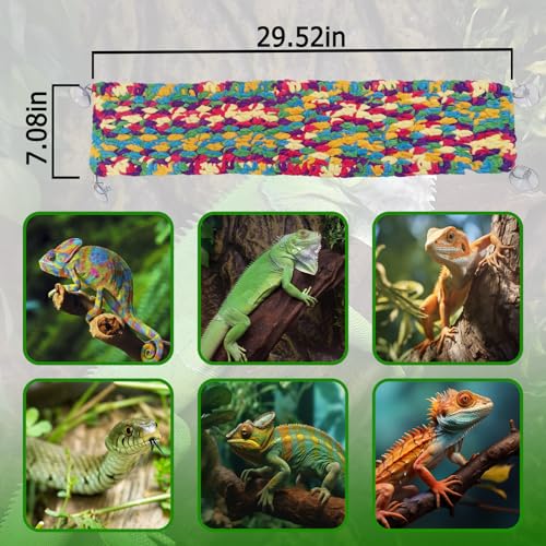 30" x 7" Hand-Knitted‌ Soft Reptile Lizard Hammock,Lengthened Thicker Hammock for Bearded Dragon Tank Swing Hanging with Strong-Adhesive Hooks,Breathable Bed for Gecko Chameleon(Rectangular)