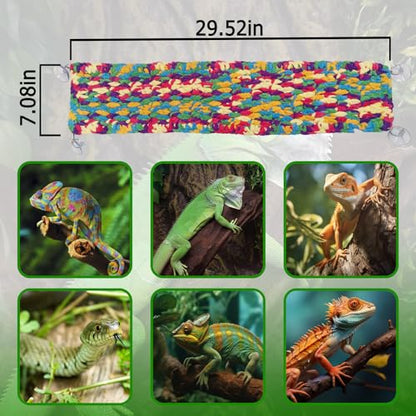 30" x 7" Hand-Knitted‌ Soft Reptile Lizard Hammock,Lengthened Thicker Hammock for Bearded Dragon Tank Swing Hanging with Strong-Adhesive Hooks,Breathable Bed for Gecko Chameleon(Rectangular)