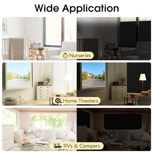 rabbitgoo Total Blackout Window Film, Sun Blocking Room Darkening Window Cling, Static Cling Heat Blocking Shade Removable Tint for Day Sleepers, Matte Black, 17.5" X 78.7" - color: Matte Black, size: 17.5" X 78.7"