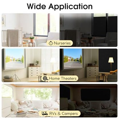 rabbitgoo Total Blackout Window Film, Sun Blocking Room Darkening Window Cling, Static Cling Heat Blocking Shade Removable Tint for Day Sleepers, Matte Black, 17.5" X 78.7" - color: Matte Black, size: 17.5" X 78.7"