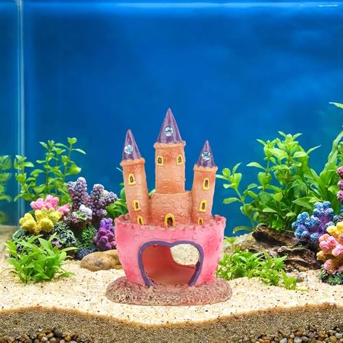 Pink Princess Castle Aquarium Ornament - Resin Fish Tank Hideout Cave for Betta Fish Cute Castle Aquarium Accessories