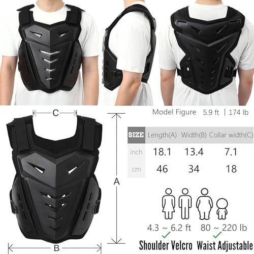 Motorcycle Armor Body Guard Vest, Street Bike Riding Off-Road Racing Cycling Skiing Motocross Adult Chest Protector - color: Black