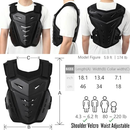Motorcycle Armor Body Guard Vest, Street Bike Riding Off-Road Racing Cycling Skiing Motocross Adult Chest Protector - color: Black