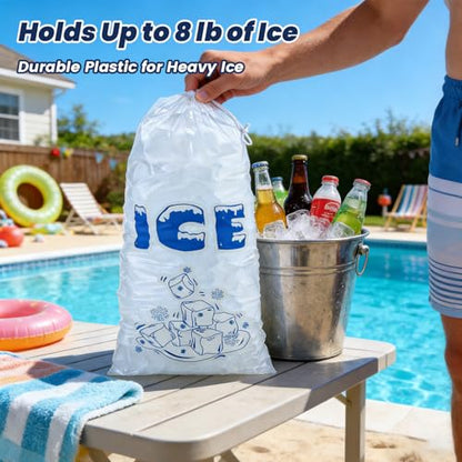 150 Pack Ice Bags 5lb with Drawstring Ice Bags for Ice Machine Thick Plastic Bags for Ice Reusable Ice Storage Bags Portable Heavy-Duty Ice Cub Bags for Freezer, 5LB - style: 5 lb