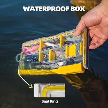 RUNCL 3500 Standard Fishing Tackle Box, Waterproof Floating Lure Storage Box with Adjustable Dividers, Clear Rust-Proof Utility Tray for Terminal Tackle, Hooks and Sinkers - color: 3500 Standard