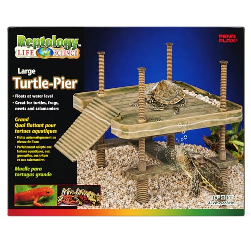 Penn-Plax Reptology Aquatic Turtle Pier and Basking Platform | Floating Above Tank | Decorative, Functional, and Naturally Inspired for Aquariums and Terrariums | Large Size (REP603)