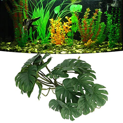 GLOGLOW Reptile Silk Plant Leaves, Jungle Vines Plastic Terrarium Plant Leaves Simulation Aquarium Decoration Tree Branch with Suction Cup for Terrarium Fish