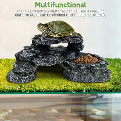 Reptile Hide Resin Turtles Dock for Aquarium (Size: 7.1 x 4.7 x 2.7 inches), Turtle Basking Platform for Small Size Snake Crested Gecko Lizard Frogs Newts