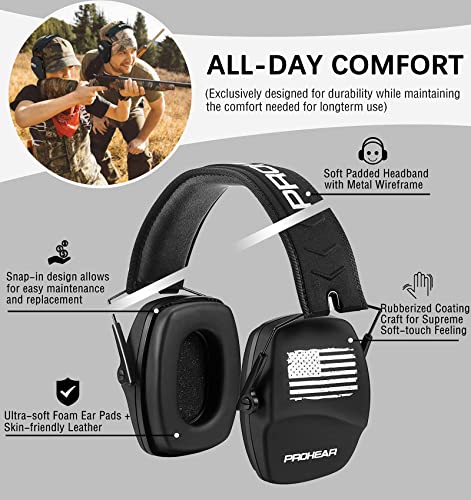 PROHEAR 016 NRR 26dB Shooting Ear Protection, Slim Passive Earmuffs - color: F Black
