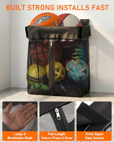 ZORUNNA 10Pcs Slatwall Basket, 16x15x11 Mesh Slat Wall Basket with Zipper | 6 Pcs Heavy Duty Hook Slatwall Accessories, Easy to Install Garage Shop Gym Toy Display Storage - size: 16x15x11'+ 2*Metal Basket