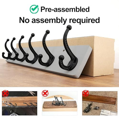 WEBI Rustic Coat Rack Wall Mount,24" Long 6 Cast Iron Coat Hooks Wall Mounted,Heavy Duty Wood Wall Coat Hanger Hooks for Hanging Coats,Jacket,Clothes,Backpack,Farmhouse,Gray,2 Packs - color: Gray, size: 24 Inch(2 Packs)