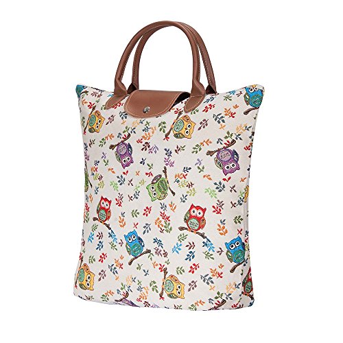 Signare Tapestry Foldable Tote Bag Reusable Shopping Bag Grocery Bag - color: Owl