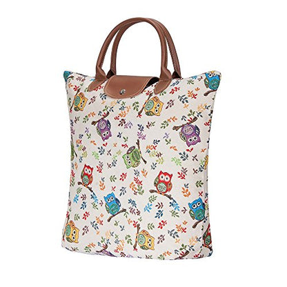 Signare Tapestry Foldable Tote Bag Reusable Shopping Bag Grocery Bag - color: Owl