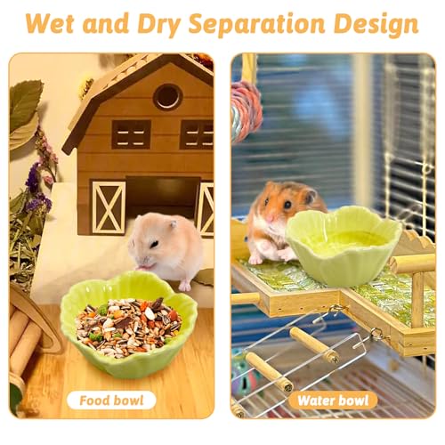 2 Pcs Hamster Food Bowl, Ceramic Dwarf Hamster Food Bowl Feeder Water Rat Bowl Small Animal Food Dish for Golden Bears, Hedgehogs, Dutch Pigs, Parrots (Yellow)