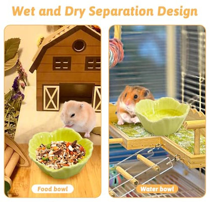 2 Pcs Hamster Food Bowl, Ceramic Dwarf Hamster Food Bowl Feeder Water Rat Bowl Small Animal Food Dish for Golden Bears, Hedgehogs, Dutch Pigs, Parrots (Yellow)