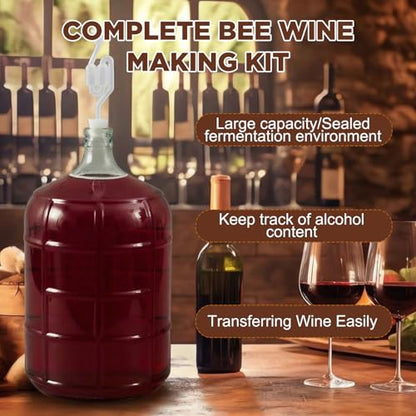 Wine Making Kit Include 5 Gallon Carboy, 6.5Gallon Bucket,Lid, Automatic Siphon, Hydrometer, Alcohol Percentage Tester, Bottle Filler, Airlock, Plug Funnel for Primary & Secondary Fermentation