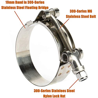 2 Pack 4.5 Inch Stainless Steel T-Bolt Hose Clamps, Clamp Range 121-129mm for 4.5" Hose ID, Pack of 2 - size: 4.5" Clamp Range 121-129mm (4.76" - 5.08")