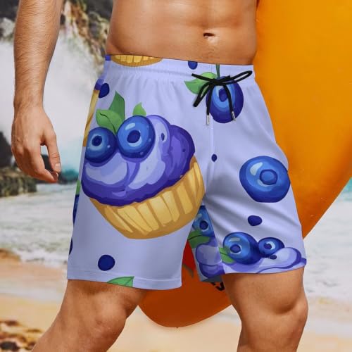 Blueberry Muffin Cupcakes Mens Swim Trunks with Compression Liner Quick Dry Pockets Swimsuits - size: X-Large