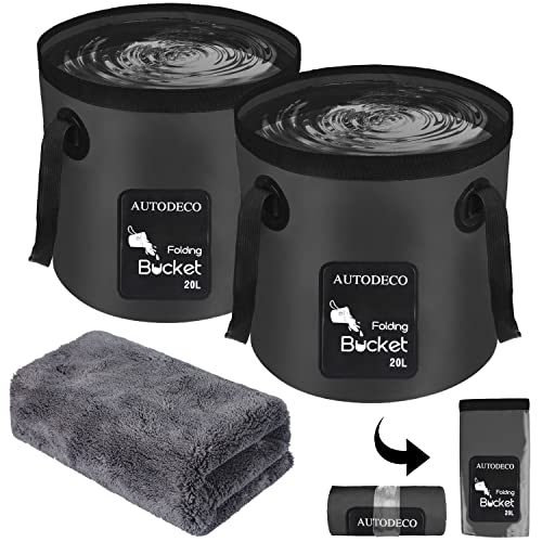 2 Pack Collapsible Bucket 5 Gallon Container Folding Water Bucket Portable Wash Basin for Outdoor Travelling Camping Fishing Gardening Car Washing 20L