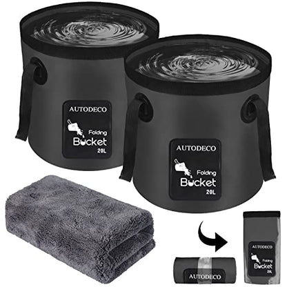 2 Pack Collapsible Bucket 5 Gallon Container Folding Water Bucket Portable Wash Basin for Outdoor Travelling Camping Fishing Gardening Car Washing 20L