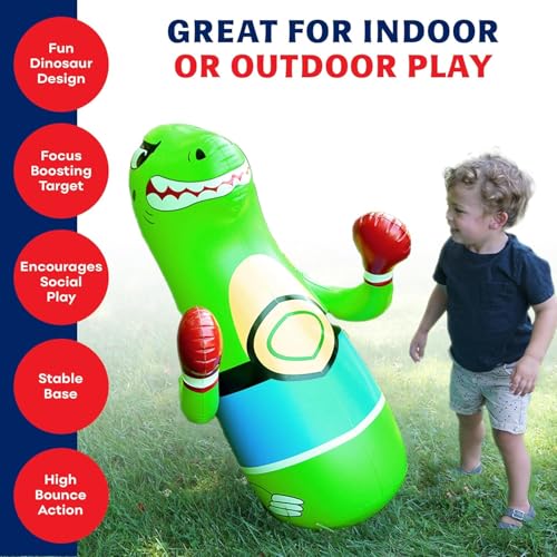 Preferred Toys 47" Inflatable Dinosaur Punching Bag for Kids - Durable Blow Up Kids Punching Bag with Bounce Back Base - Inflatable Indoor Outdoor Active Toddler Bop Play Toy - color: Green (2-Pack)