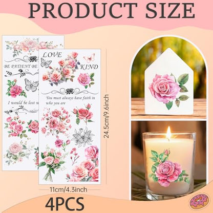 4 PCS Rose Flower UV DTF Cup Wraps, Waterproof Transfer Stickers for Tumblers and Mugs, Durable Rub-on Decals for Smooth and Flat Surfaces - style: rose flower