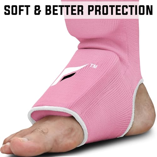 Mytra Fusion Shin Pads Instep Protector Kick Boxing Muay Thai Training Elasticated shin Guards - color: Pink, size: Large-X-Large