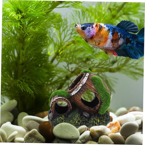 Fish Tank Decorations Small Resin Barrel Aquarium Ornaments Underwater Hideout for Betta Fish Turtle Tank Stump Easy to Clean Landscape Accessory