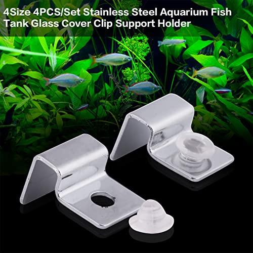 4PCS Aquarium Cover Clips, Adjustable Glass Lid Support Holders with Silicone Cushion, Stainless Steel Material, Fit 6/8/10/12mm Thickness Fish Tank Glass (8mm)