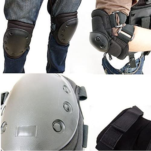 Knee Pad Elbow Pad Set Airsoft Knee Elbow Protective Pads Combat Paintball Skate Outdoor Sports Tactical Safety Guard Gear (Black-Set of 4, M-for Adult) - style: Black, Set of 4