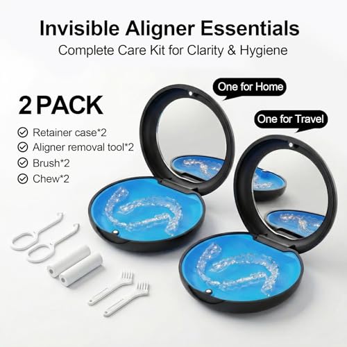2 Pack Retainer Case with Mirror, Aligner Case Compatible with Invisalign - color: 2 Pack - Black with Mirror